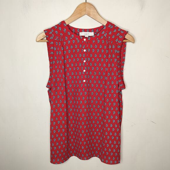 LOFT Red Paisley Sleeveless Top - Picture 1 of 8